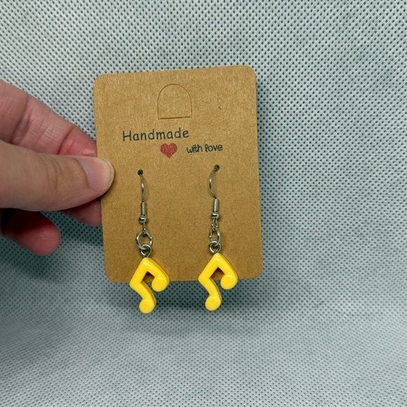 Handmade Yellow Music Note Earrings - Picture 1 of 6